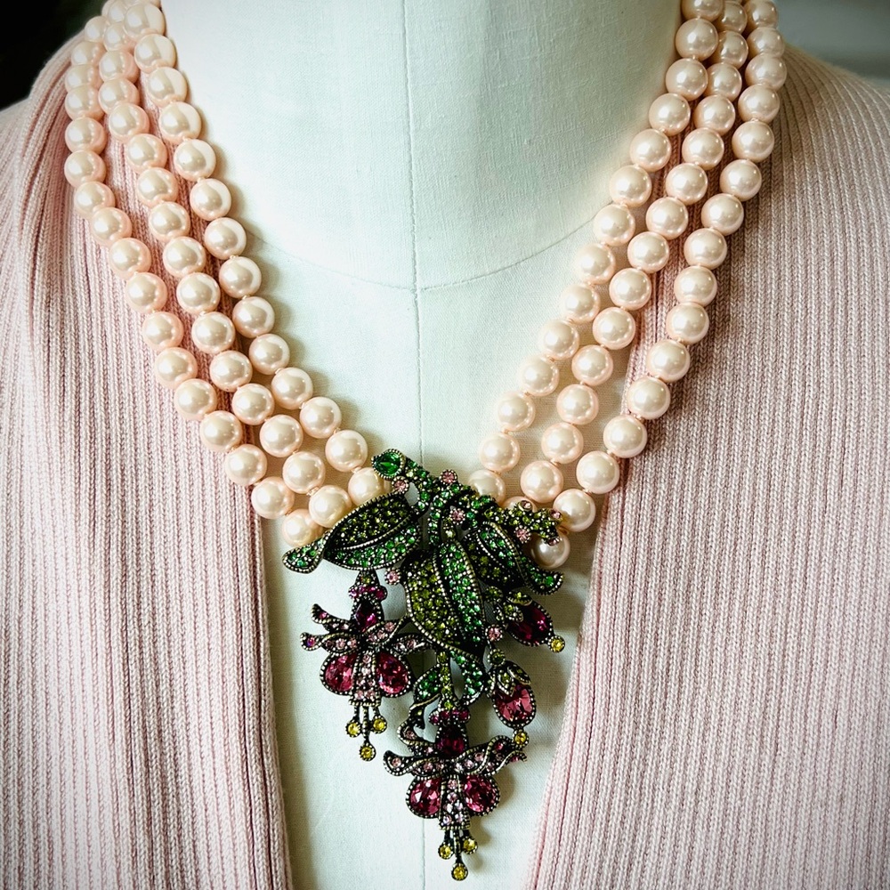 Heidi Daus 🆕 “Beautiful Bleeding Heart” 3 strands Floral necklace